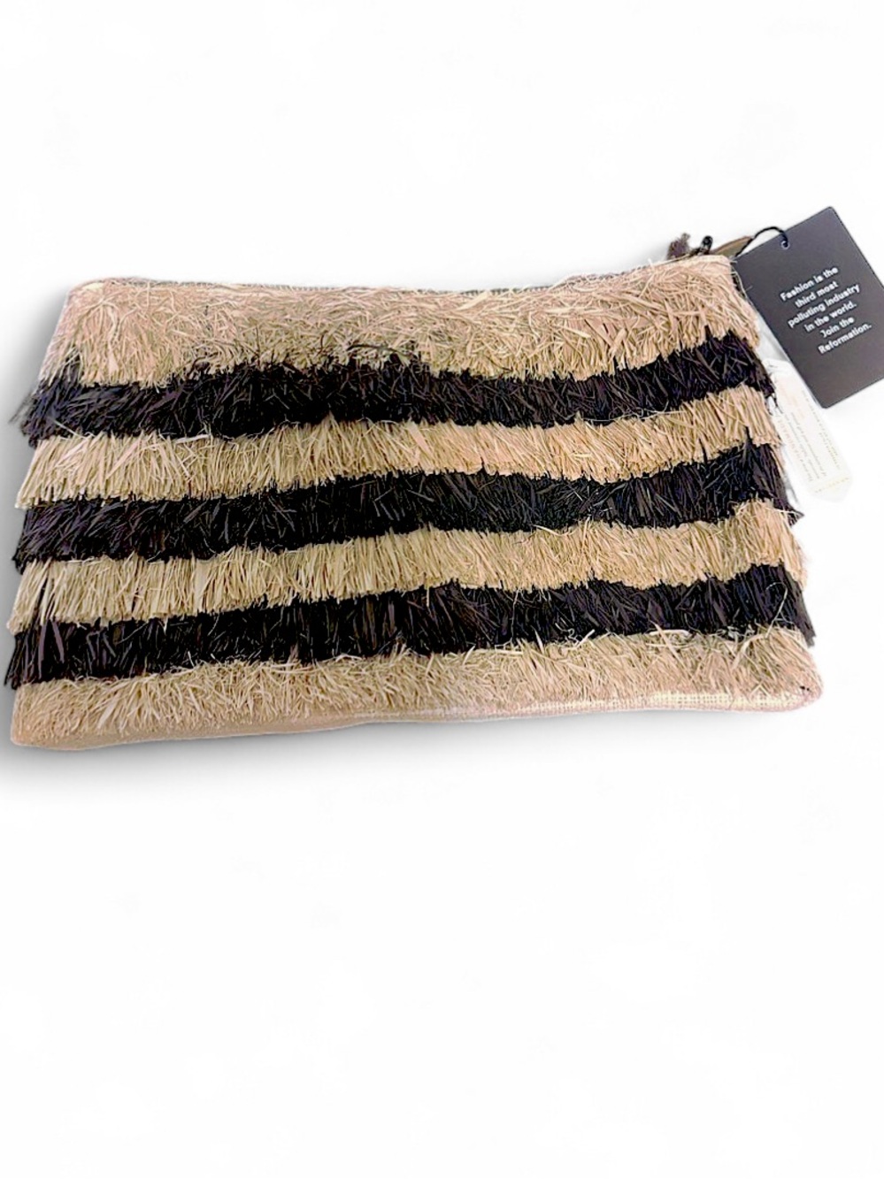 Reformation x Kayu Pinata Oversized Fringe‎ Straw Clutch NWT